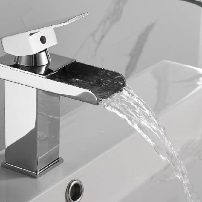 Black Modern Single Hole Waterfall Widespread Vessel Faucet Hot/Cold Mixer Creative Deck Bathroom Basin Vanity for Laundry Room