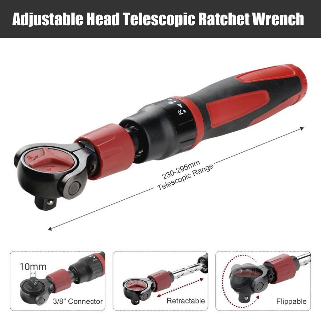 Cordless Ratchet 3/8-Inch Ratcheting Wrenches Ergonomic 72-Tooth Swivel Head Reversible On-Off Steel Socket For Bike Maintenance