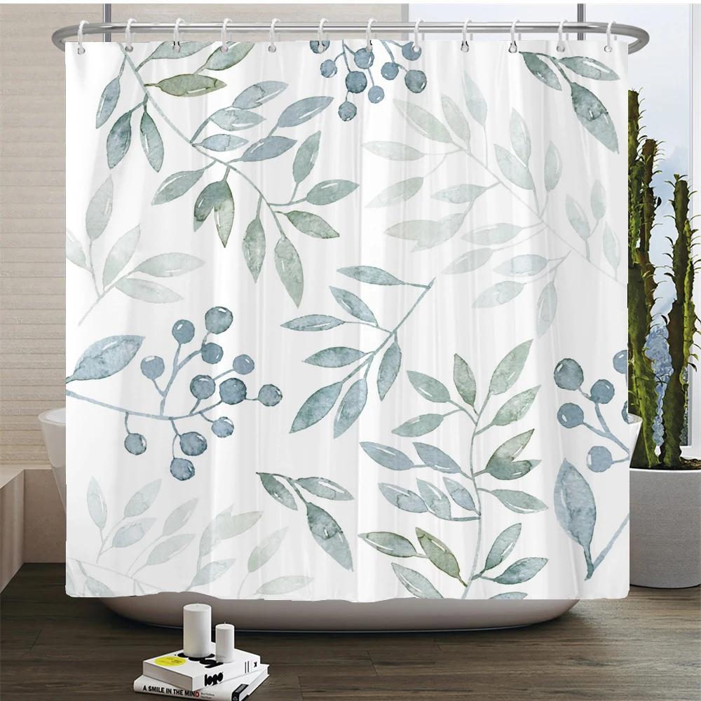 Elegant Flowers Shower Curtain 180x180cm Floral Printed Shower Curtain Polyester Bath Curtain Bathroom Decor Washable With Hooks