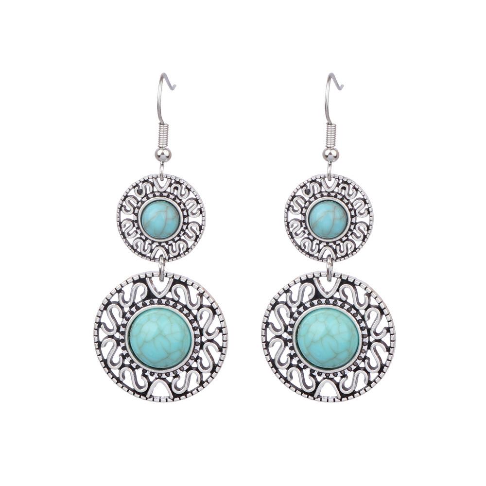 Ethnic Vintage Blue Beads Waterdrop Round Earrings for Women Boho Creative Geometric Silver Color Dangle Earrings Jhumka Jewelry