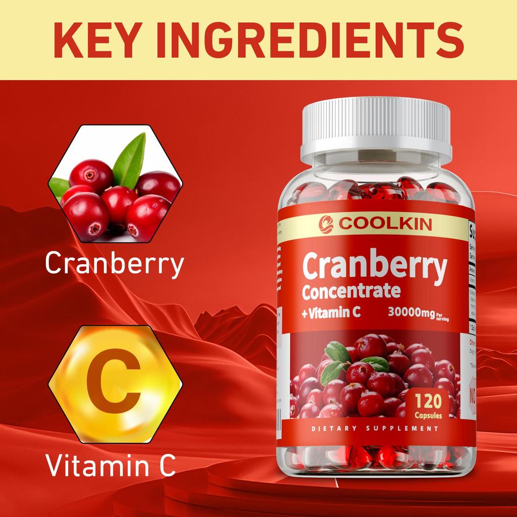 Cranberry Concentraat + Vitamine C Capsules ondersteunen de gezondheid van de urinewegen, reiniging en ontgifting. 120 capsules.