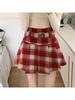 Red Plaid Wool A-Line Short Skirt (Plus Size, High-Waisted, Slimming) - 2025 Autumn/Winter Collection