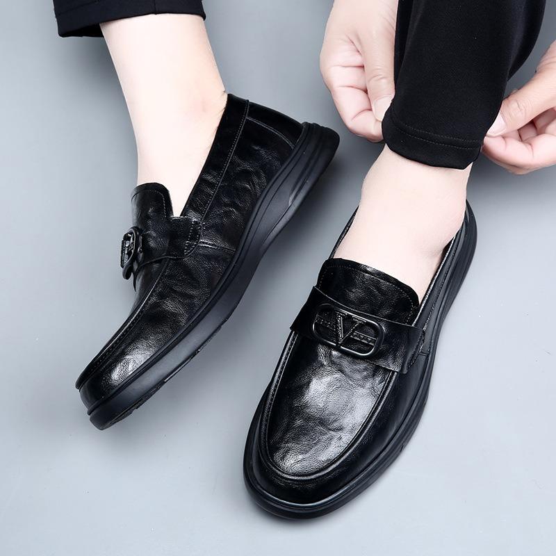 Men's Shoes Spring and Summer New Business Casual Leather Shoes Men's Genuine Leather Soft-soled Beanie Shoes Men's One-pedal