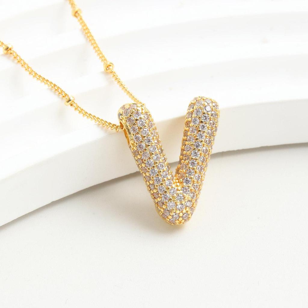 26 English Letter Gold-Plated Zircon Pendant Necklace