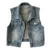Women's Hong Kong Style Retro Denim Vest - Slimming Sleeveless Gilet for Spring/Autumn 2025 (Korean Version)