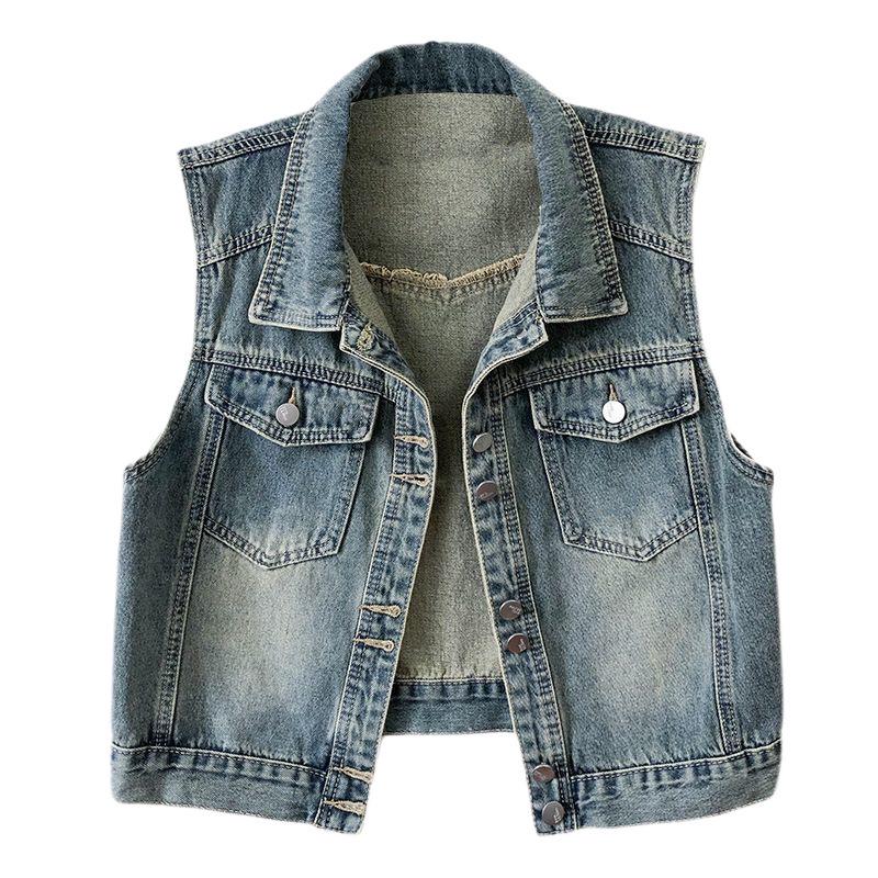 Women's Hong Kong Style Retro Denim Vest - Slimming Sleeveless Gilet for Spring/Autumn 2025 (Korean Version)