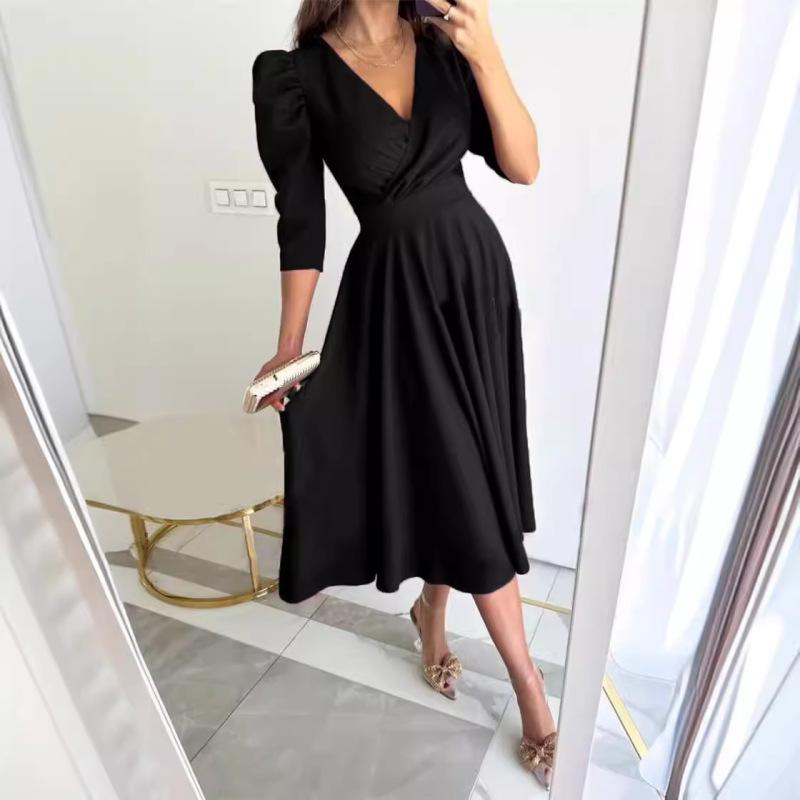 

Tooxika Новое пригородное платье-трапеция с V-образным вырезом и рукавами-фонариками XXL