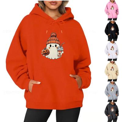 Women's  Long Sleeve Printed Top Solid Color Hoodie