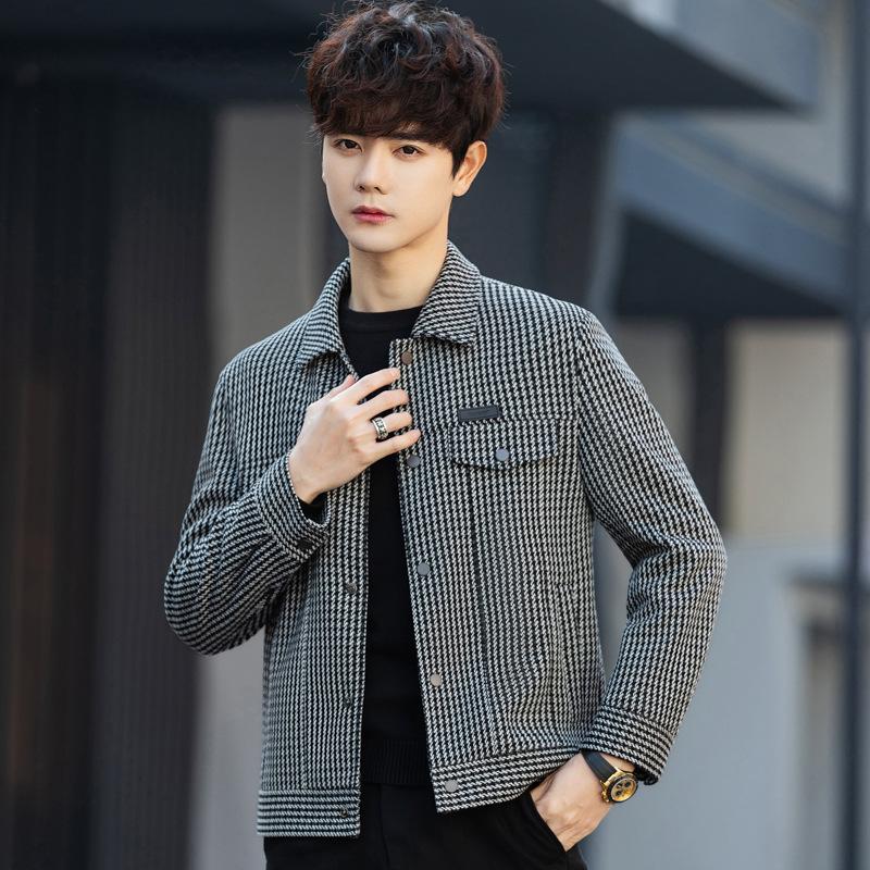 

Мужская клетчатая куртка «Тысяча птиц» на весну и осень, мужской короткий повседневный топ, куртка для волос, мужская 3XL чёрный