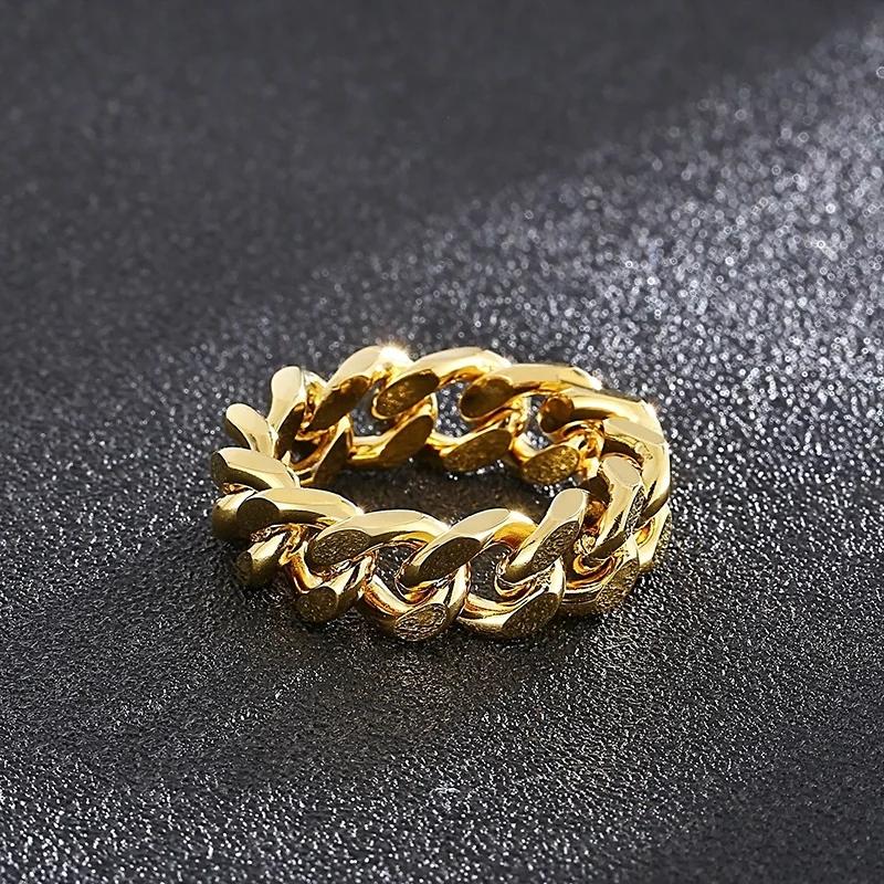 Kalen Smooth 8/9mm High-Quality Stainless Steel Cuban Link Rings for Men Multicolor Couple Anillos Trend Jewelry Bicycle Chain