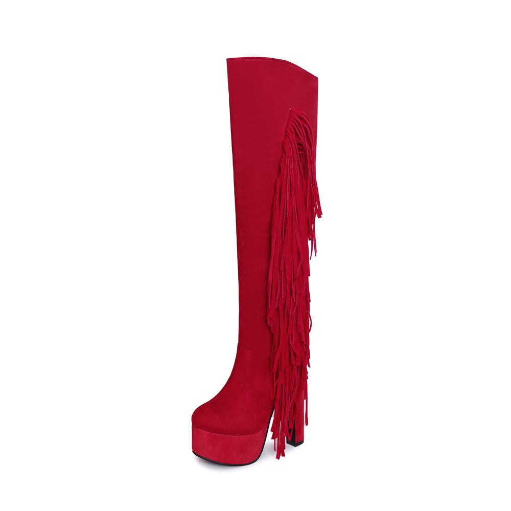 

Fashion Flock Women s High Knee Boots Fashion Fringe High Heels Boots Ladies Platform Party Evening Fetish Shoes Woman Large Size 48 39 червоний