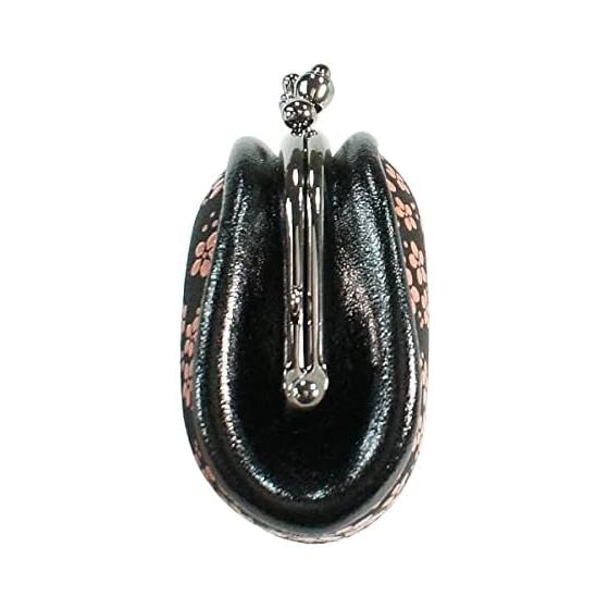 Inden-ya Inden Coin Purse, 72H, Deer Leather, Black Base X Pink Lacquer, Forget-Me-Not Pattern, 1105-51-181, Lacquer Pattern On Natural Deer Leather,