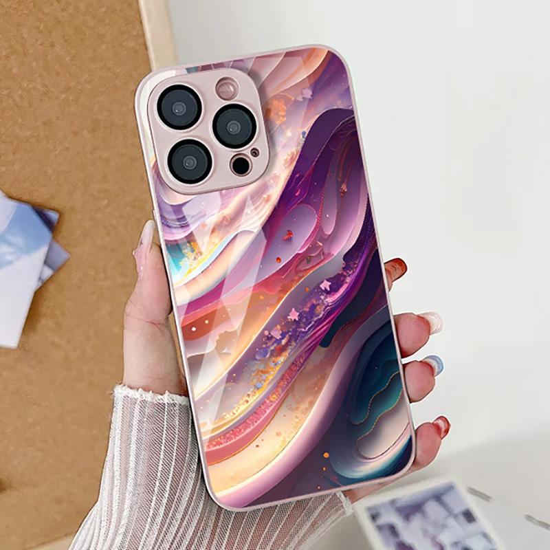 Marble Pattern Phone Case For iPhone 16 Pro Max Case iPhone 15 13 11 12 14 Pro Max X XR XS 7 8 Plus SE  Tempered Glass Cover