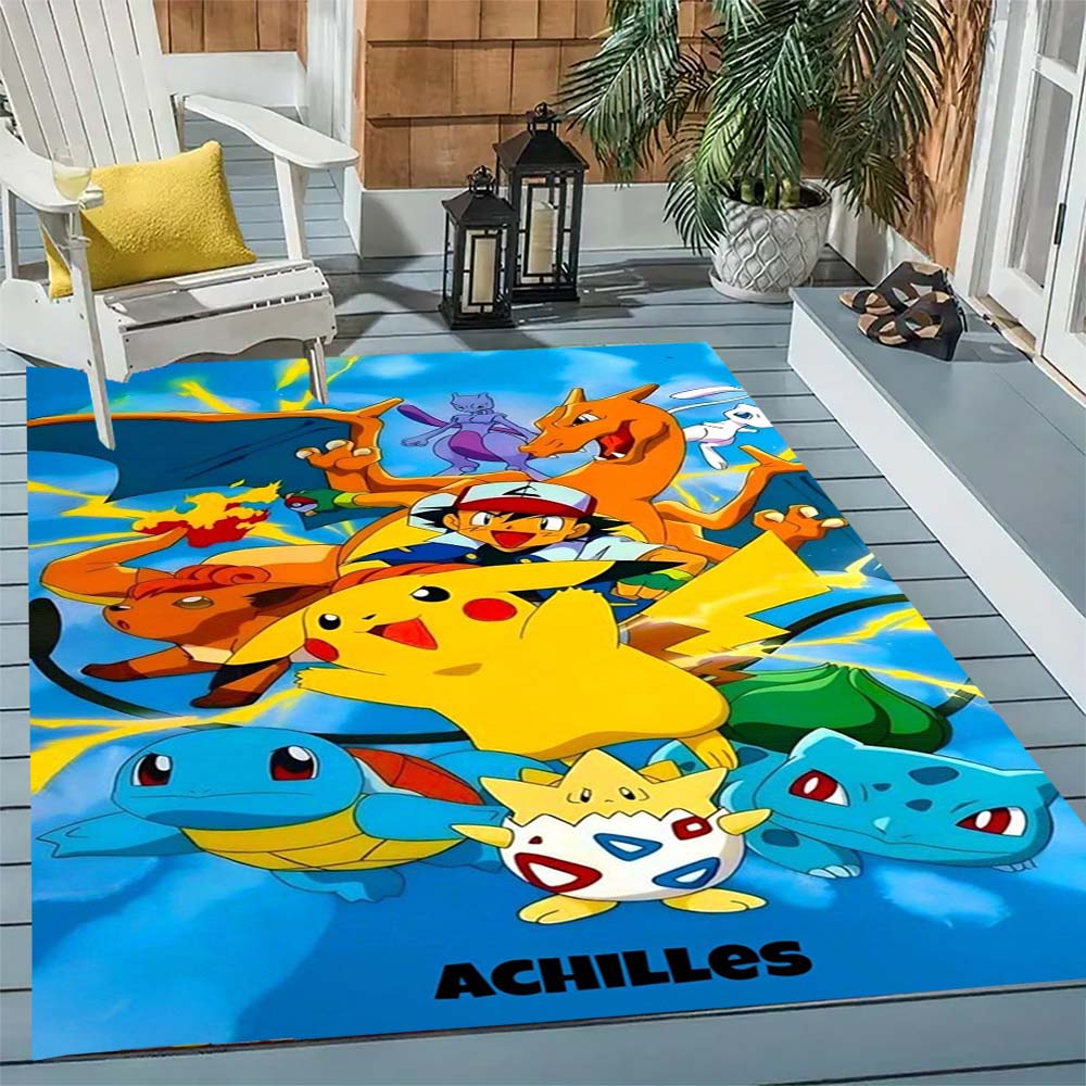 Pokémon-themed printed non-slip decorative rug, cute cartoon welcome mat, a great gift for friends and family.