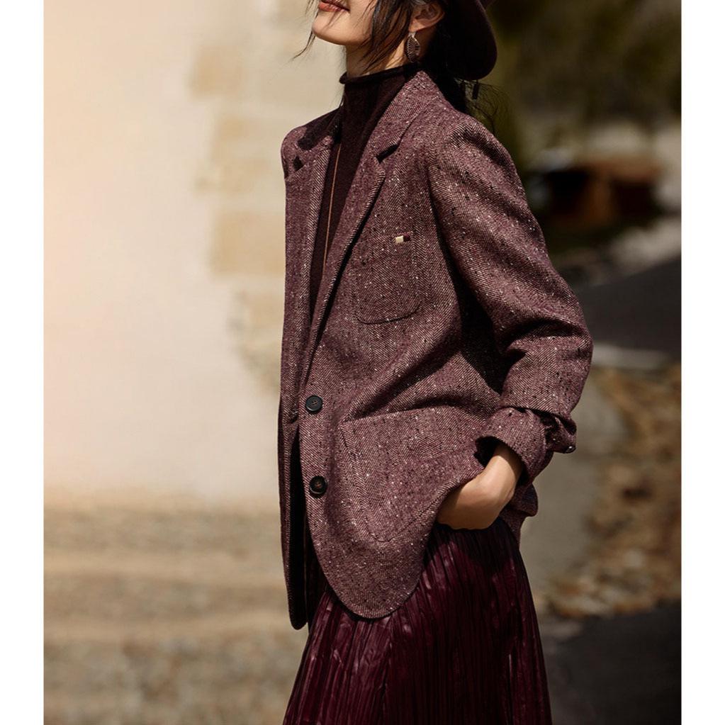 Women's Vintage Wool Twill Blazer - Autumn/Winter Retro Style
