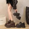 European muffin single shoes, small thick-soled heightened small leather shoes, 2025 spring new fashion high-heeled loafers women's shoes tide