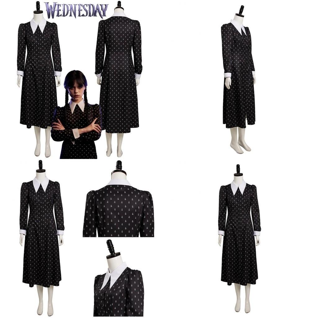 Mercoledì Addams Costume Cosplay Vestito Nero Festa di Halloween