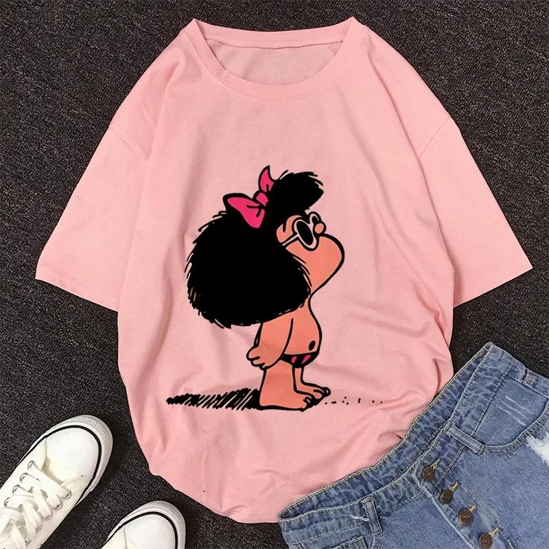 Mafalda Kawaii Graphic Print T-shirt Women Harajuku Aesthetic Pink Tops Y2k Casual Tshirt 2026 Newest Summer Fashion Female T Shirt