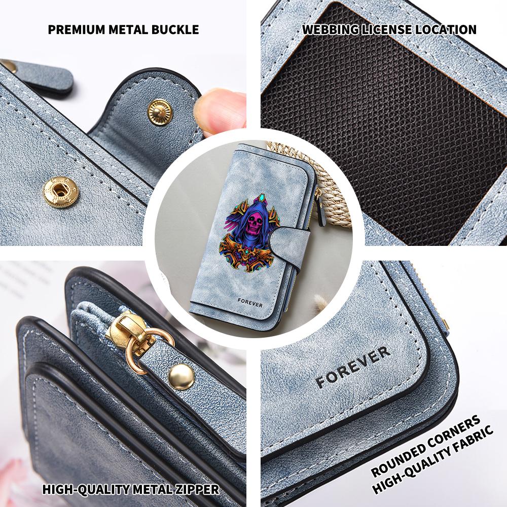 Gothic Skull Printed Long Wallet for Men Women Cool Fashion Multi Slot Portable Purse Forever Casual Card Holder