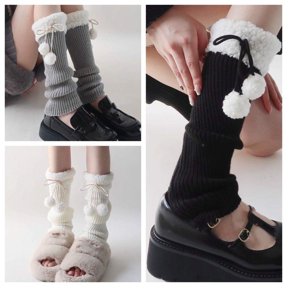 Lamb Wool Knitted Leg Warmers Furball Leg Cover Unique Ruffle Socks Winter