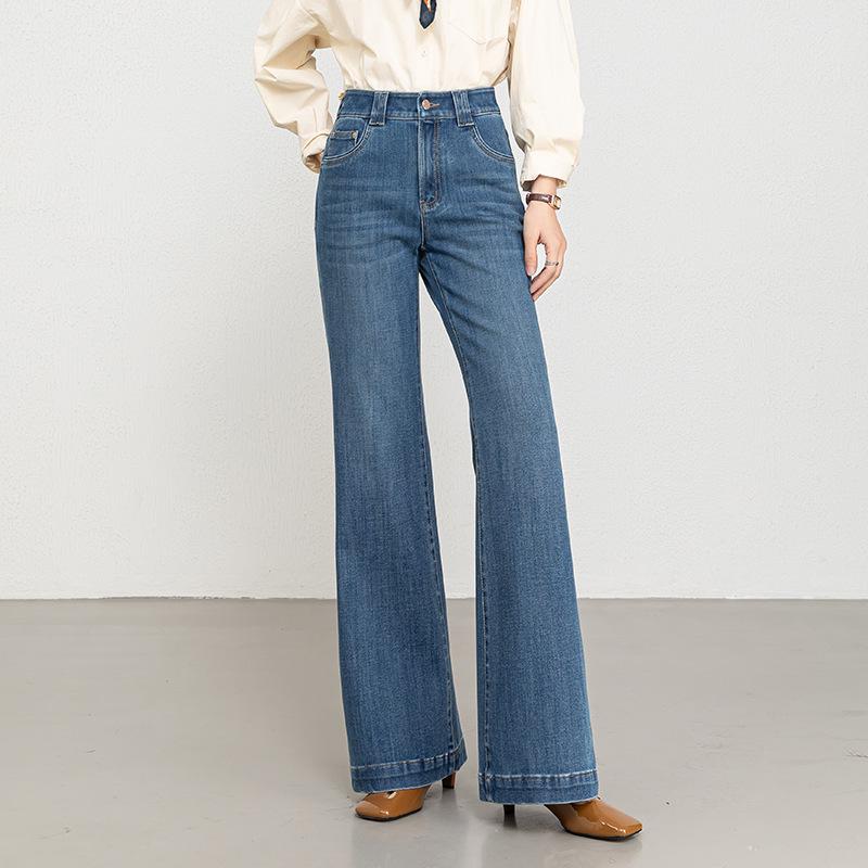 

2026 Spring Slimming High Waist Bell Bottom Denim Pants for Women - Stretchy, Floor-Length, Micro Flare (Style 8268) S синий