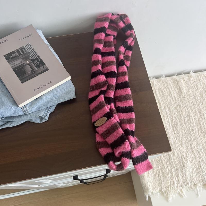 Early Autumn And Winter, Dongdaemun, South Korea, Striped Thin And Narrow Long Small Scarf, Women'S Fashionable Millennial Style Sausage Knitted Scarf