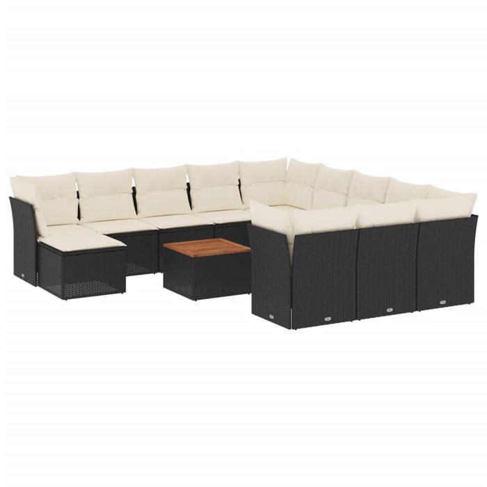 VidaXL Salon de Jardin avec Coussins 13 pcs, Canapés de Terrasse, Ensemble de Meubles de Patio, Mobilier d'Extérieur, Noir 3256315