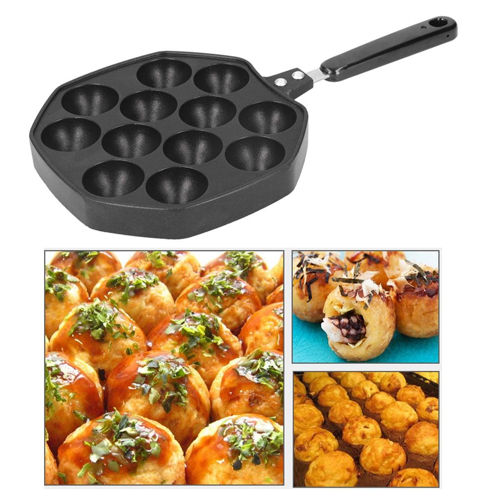 12 Cavities Aluminum Takoyaki Pan Maker Octopus Balls Egg Puffs Baking Pan Home Cooking Tools