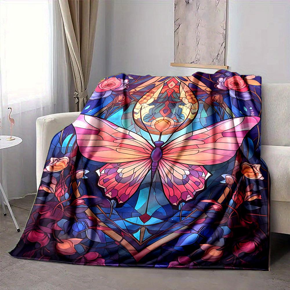 1pc Butterfly Garden Lightweight Flannel Blanket, Comfortable and Warm Blanket, for Office and Camping Sofa Bed174