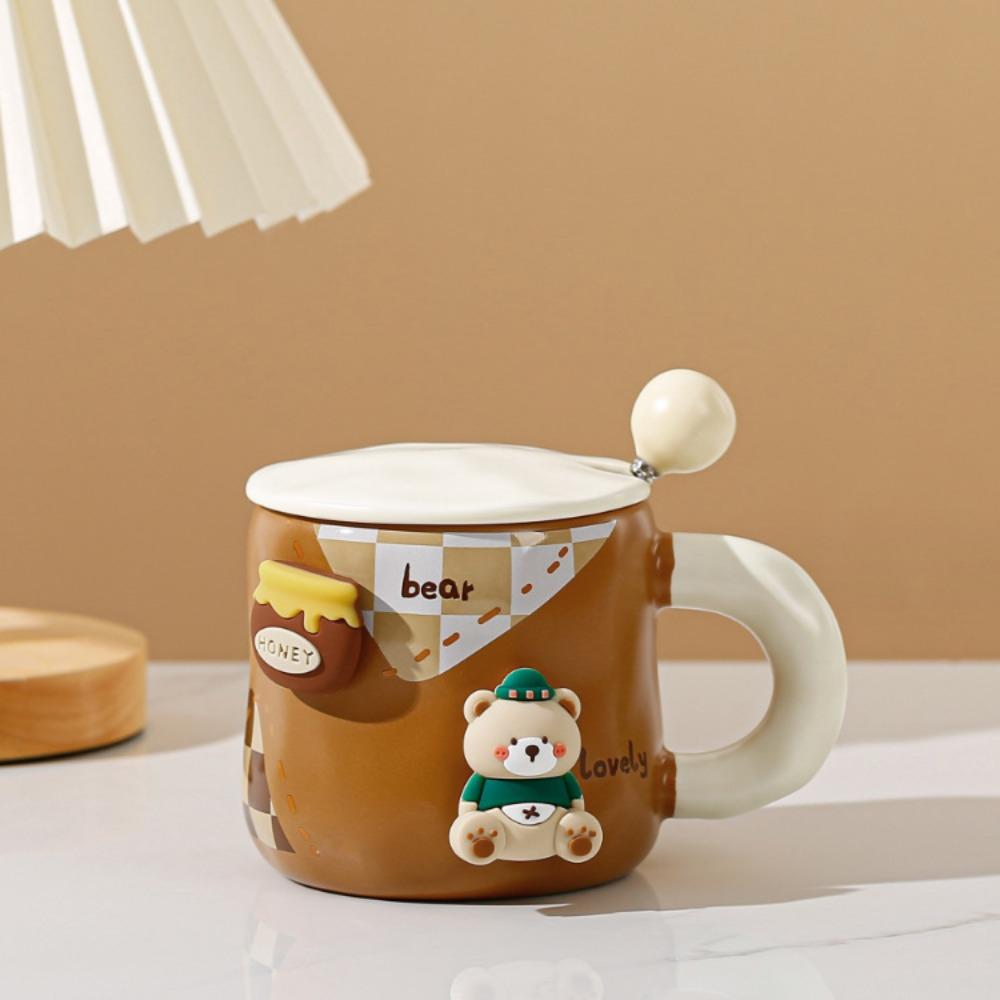 Cartoon bear mug ceramic cup ceramic couple water cup with lid spoon office cup festive gift