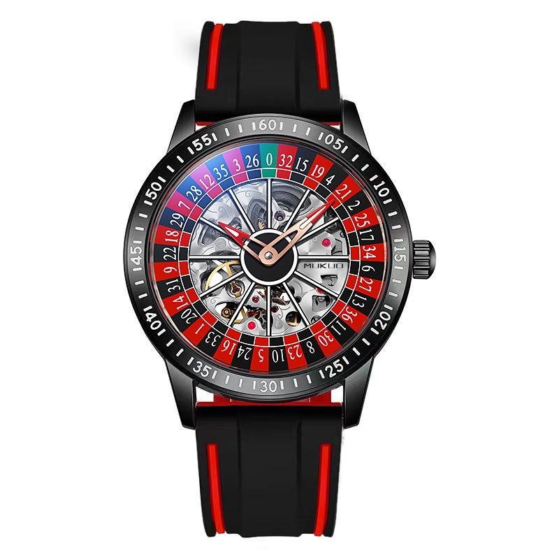 Fashionable Men's Automatic Mechanical Watch Night Light Dial Rotation Disk Trendy Timepiece