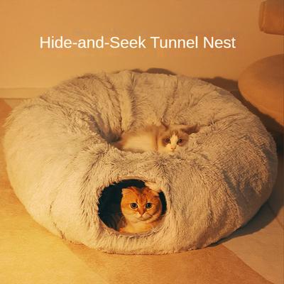 Nido per gatti a tunnel invernale, pile super grande e lettiera per gatti ispessita rimovibile e lavabile