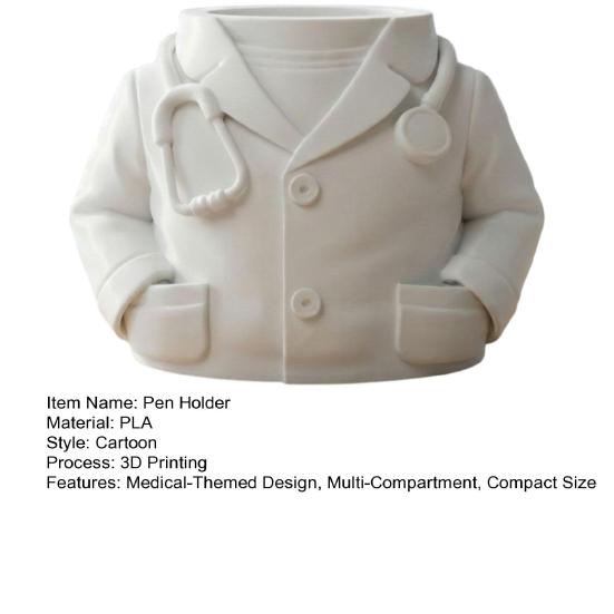 Pen Holder Lab Coat-Inspired Desktop Organizer with Miniature Stethoscope Medical-Themed Multi-Compartment Desk Organizer