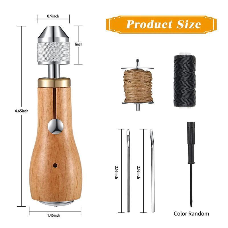 A60zleather Sewing Awl Kit Craft Tools Hand Sewing Machine Lock Stitcher Thread Needles Set Cow Leather Carving Toolsmay