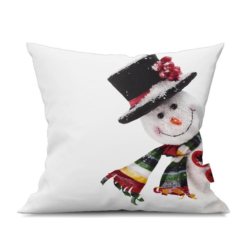 2022 New Christmas Snowman Peach Skin Pillow Case Cute Cartoon Waist Pad Back  Home Decoration