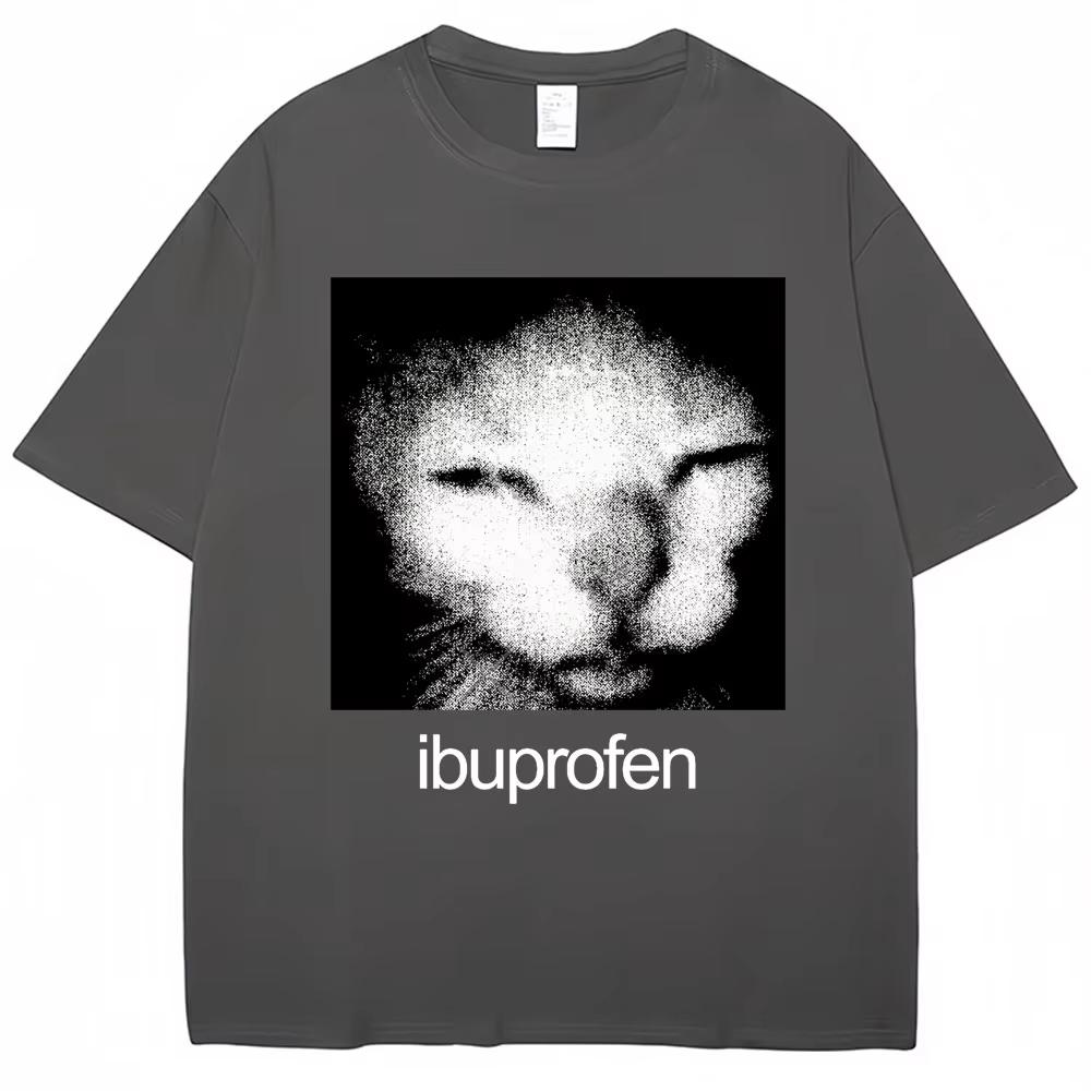 Funny Ibuprofen Cat Meme Graphic T Shirt Men's Women Humor Fashion Vintage T Shirts Oversized Cotton Casual Streetwear T-shirts