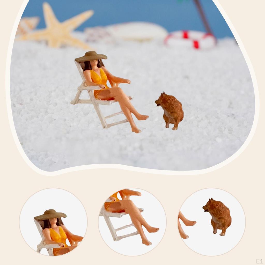 2 Pieces 1:64 Beach Vacation Miniature Figures People Figurines Dollhouse Accessories Tiny