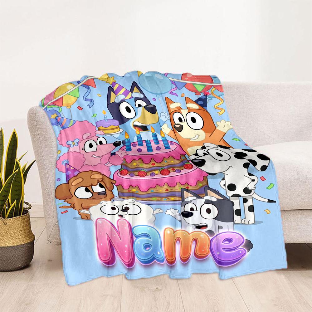 Bluey's Colorful Friends Customize Your Name Blanket Gift Customizable Blanket Ultra-Soft Great for Home Decor Seaside Nap Bedding for All Occasions