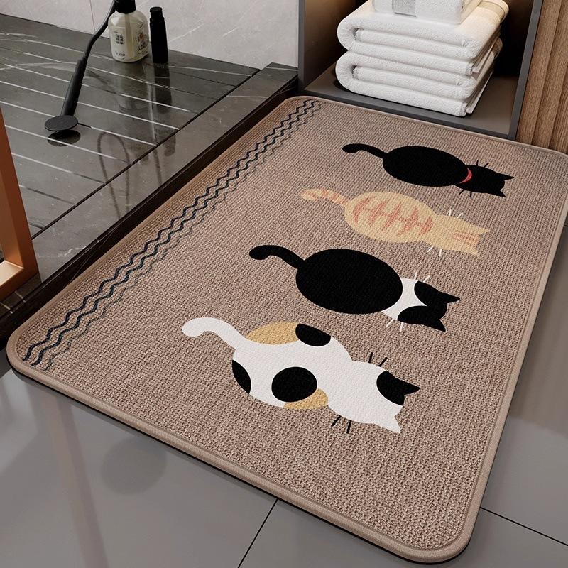 Bathroom Floor Mat Non Slip Linen Quick Dry Absorbent Dirt Resistant Toilet Rug Easy Clean Bath Mat