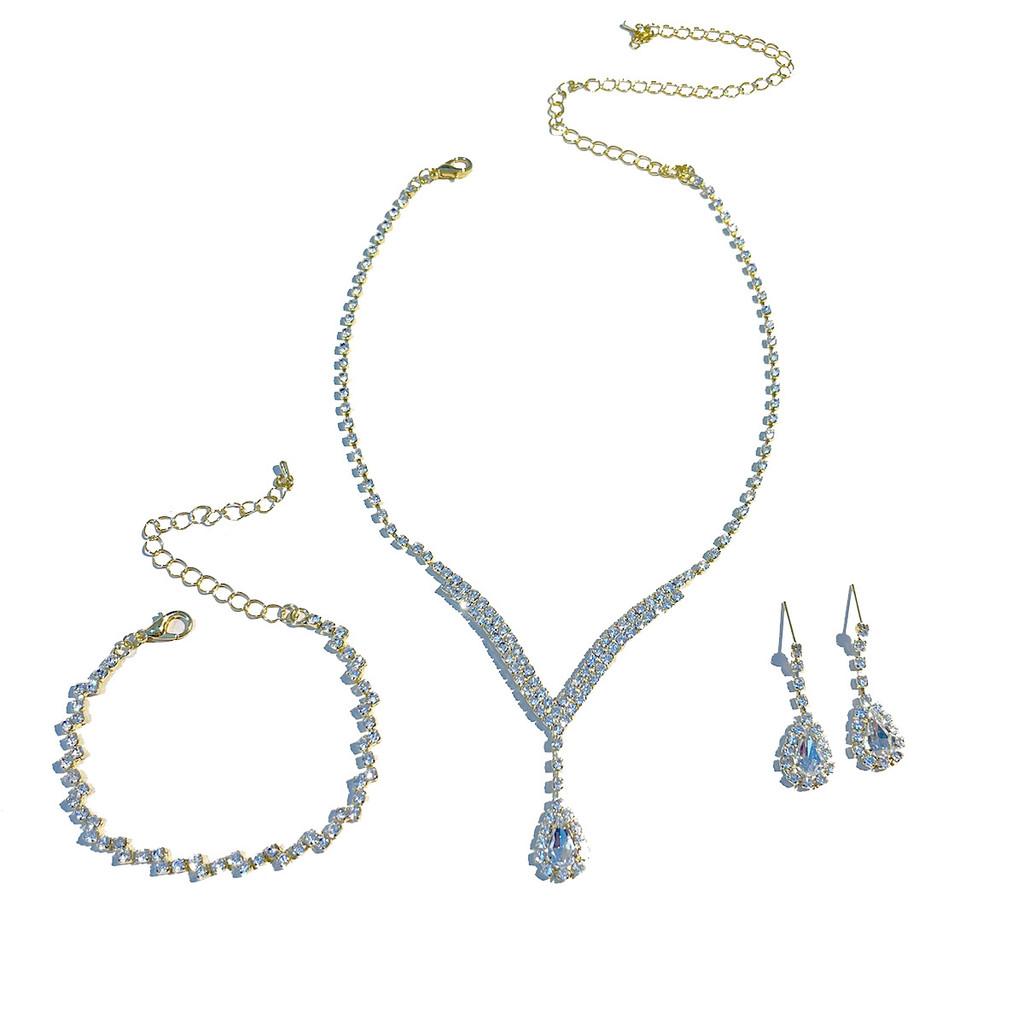 Bridal Party Jewelry Set With Zircon Water Drop Necklace Earrings And Bracelet For Weddings