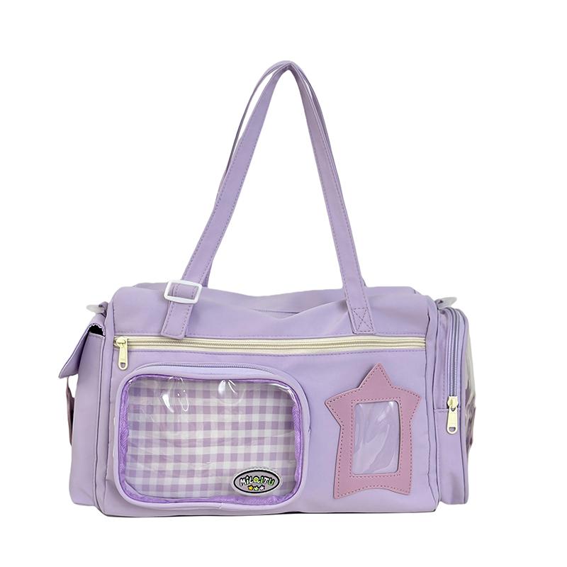 

Lightweight Portable Fashion Nylon Tote Bag Cute Aesthetic Y2K Female Large Capacity Travel Shoulder Bags Clear Window Itabag
