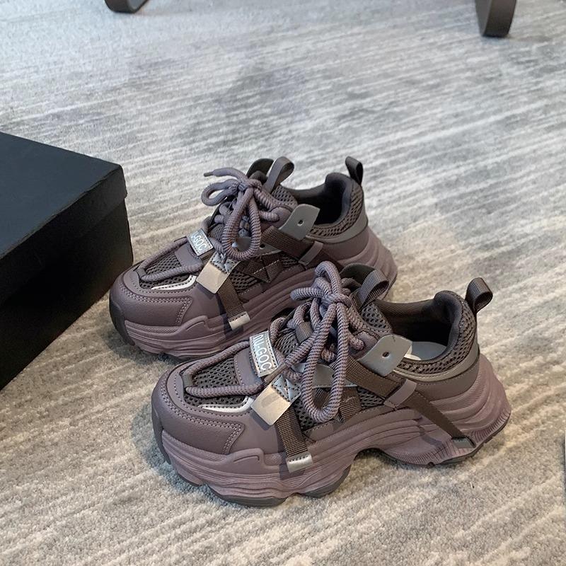 2025 Women Chunky Sneakers Summer White Lace-up Platform Sports Sneakers Summer Breathable Casual Walking Footwear Zapatos Mujer