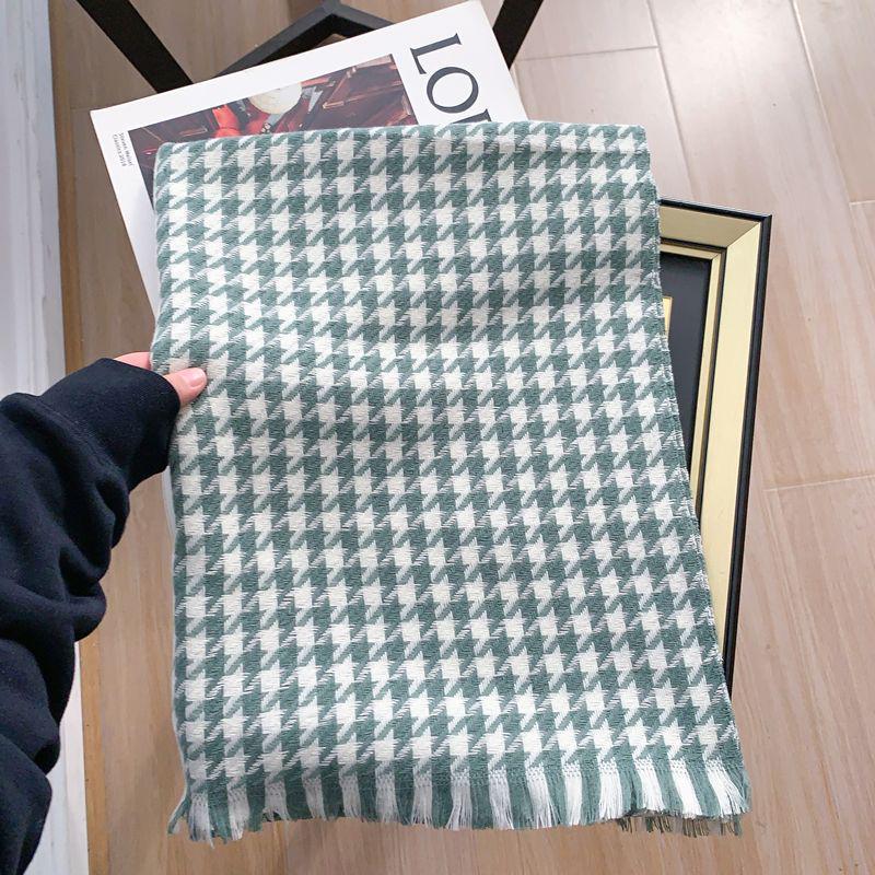 Women's Faux Cashmere Plaid Scarf - Korean Style, Thick & Warm Autumn/Winter Shawl