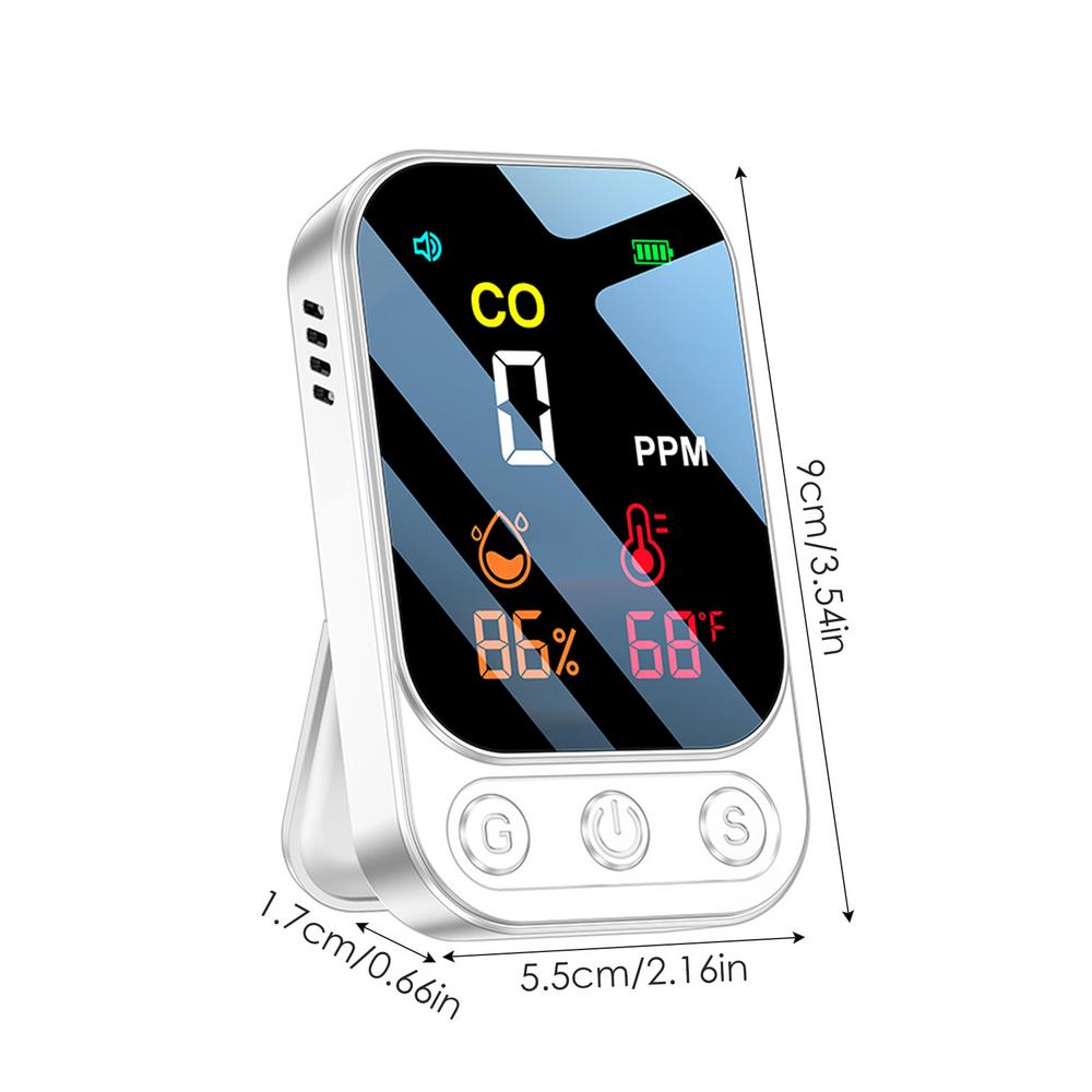 

Детектор угарного газа Портативный мини-монитор качества воздуха с сигнализацией на шнурке Счетчик угарного газа Температура Влажность Инфракрасный датчик белый