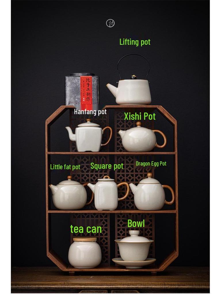 Small Beige Crackle Glaze Ru Ware Xishi Teapot – Ceramic Kung Fu Tea Infuser Set