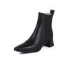 2025Qiu French simple short boots women's small square head thick heel leather Chelsea boots winter boots low tube women
