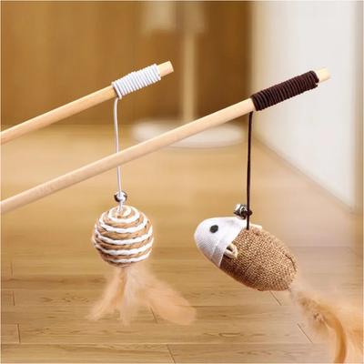 1PC Teaser Feather Toys Kitten Funny Color Rod Cat Wand Toys Wood Pet Cat Toys Interactive Stick Pet Cat Supplies