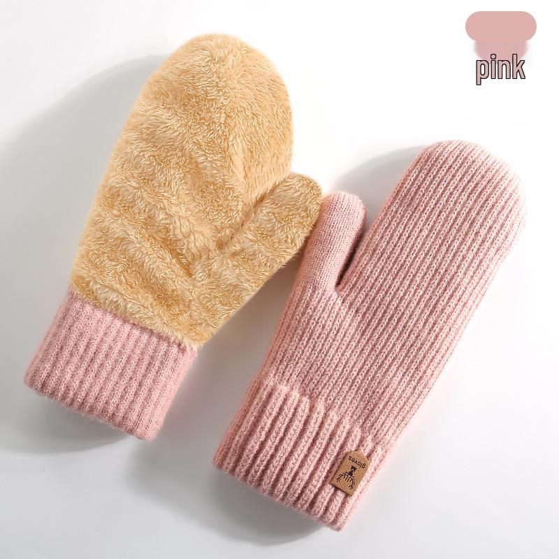 Winter Double-Layer Fleece-Lined Knitted Gloves - Thick, Warm Cycling Mittens