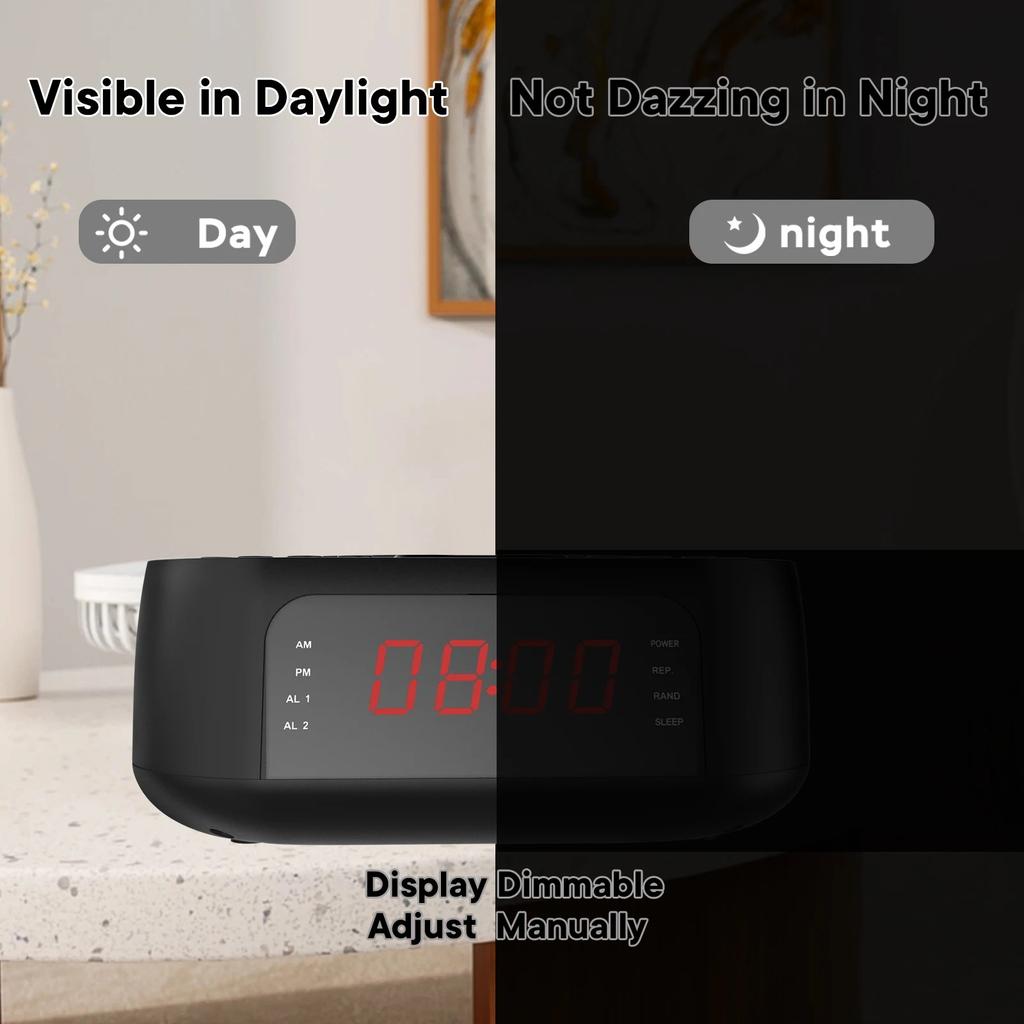 CD Player Alarm Clock with Remote,CD/MP3 Bluetooth FM Radio with Speakers,USB charger,Dimmable LED Display,dual Alarms Bedroom