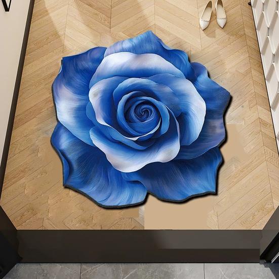 Floral Plush Floor Mat 3D Visual Flower Shaped Floor Rug Mat for Bathroom Quick-Drying Non-Slip Absorbent